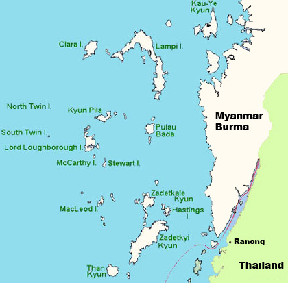Map of Mergui Archipelago Myanmar Burma