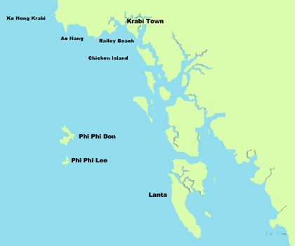 Map Krabi Ao Nang Railay Beach Thailand